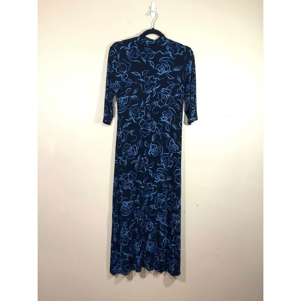 Vintage Womens Floral Maxi Dress M Black 90s Goth Grunge Party Indie Slinky